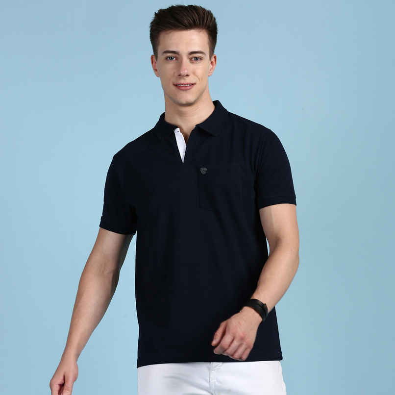 Lux Cozi Men's Solid Cotton Polo T-shirt with Pocket | Navy - L