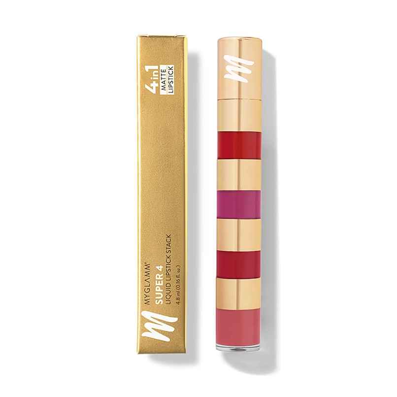 Myglamm Super 4-In-1 Matte Liquid Lipstick Stack - True Bolds Myglamm Super 4-In-1 Matte Liquid Lipstick Stack - True Bolds