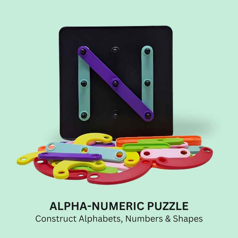 Fablue Alpha Numeric Construction Puzzle Game Toy - Brain Game For Kids - Multicolor