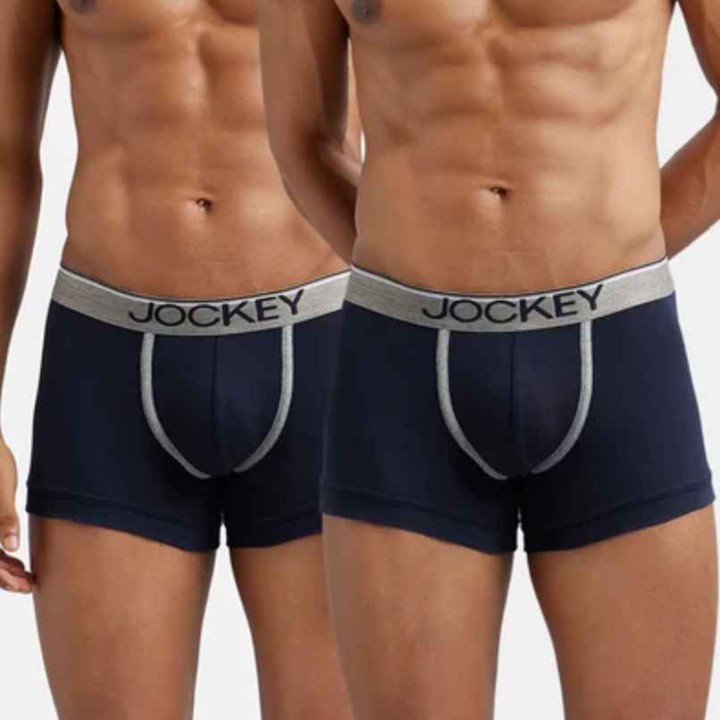 Jockey 8015 Men's Super Combed Cotton Rib Underwear Solid Trunk|Ultrasoft Waistband|PO2 | Navy-XL