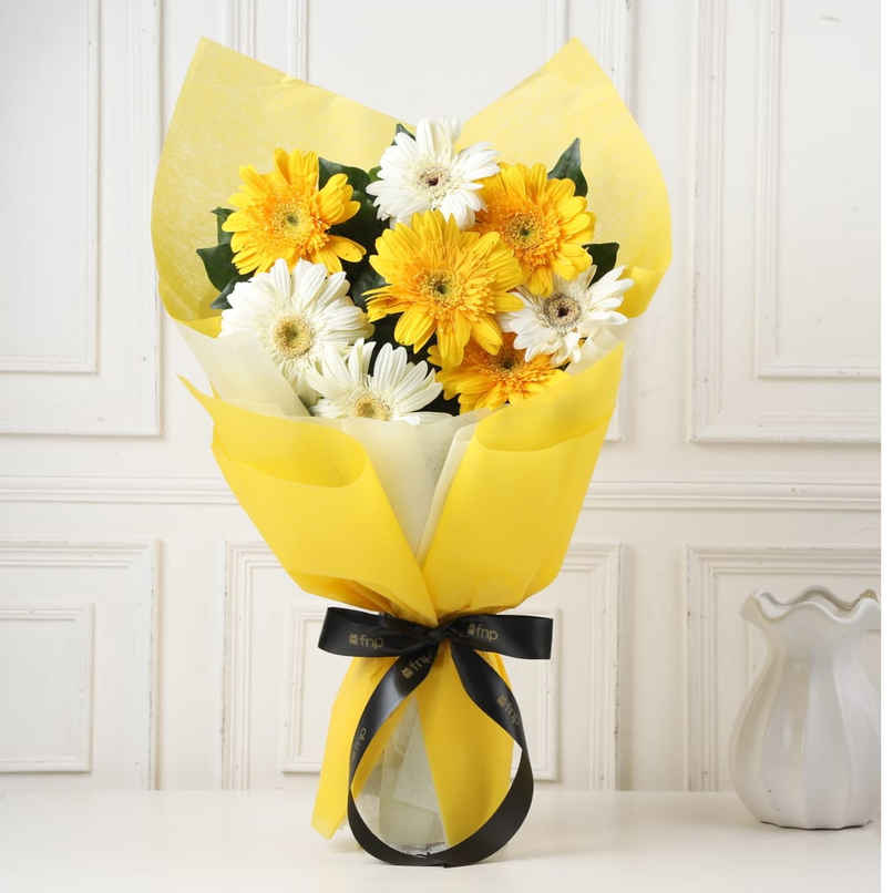 FNP White and Yellow Gerbera Bouquet
