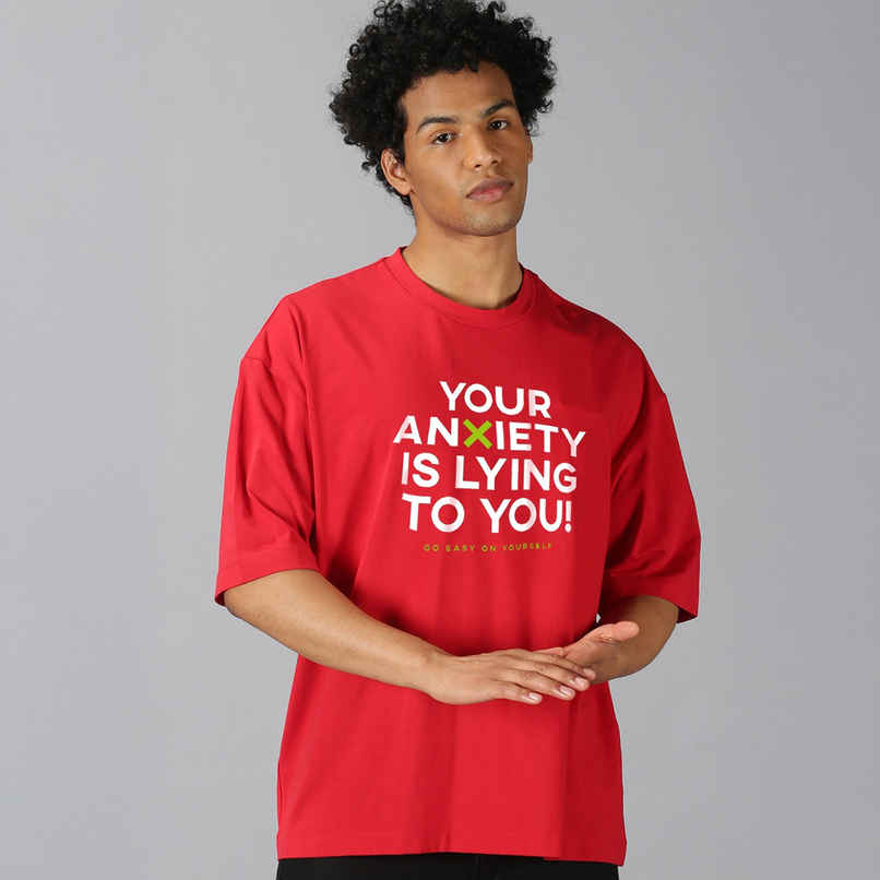 De Tees Men's Oversize T-shirt | M-OST-RED-ANXIETY | Red - XXL