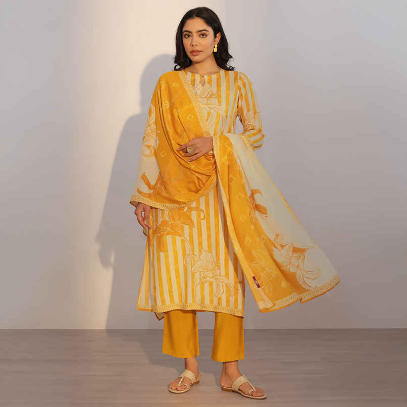 Libas Printed Silk Blend Straight Suit With Dupatta | 400289H | Mustard - S