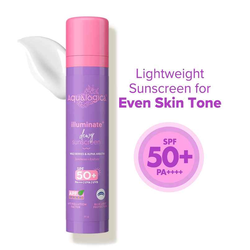 Aqualogica Illuminate+ Dewy Lightweight Sunscreen Gel SPF 50+ PA++++ for All Skin Types Aqualogica Illuminate+ Dewy Lightweight Sunscreen Gel SPF 50+ PA++++ for All Skin Types