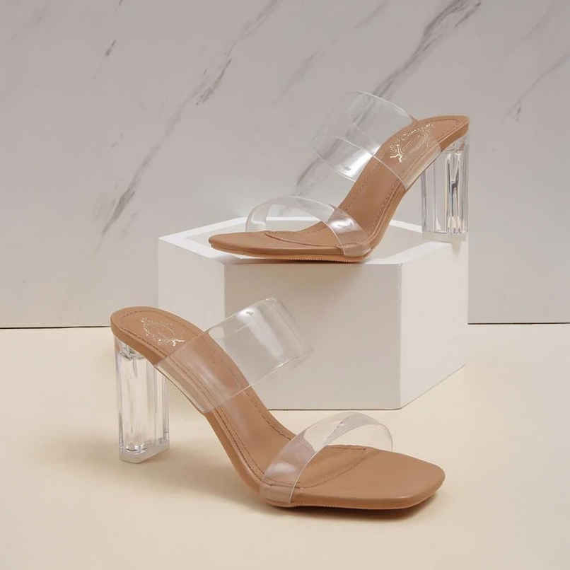 Shoetopia Stylish Trasparent Detailed Beige Block Heels For Women | UK 6