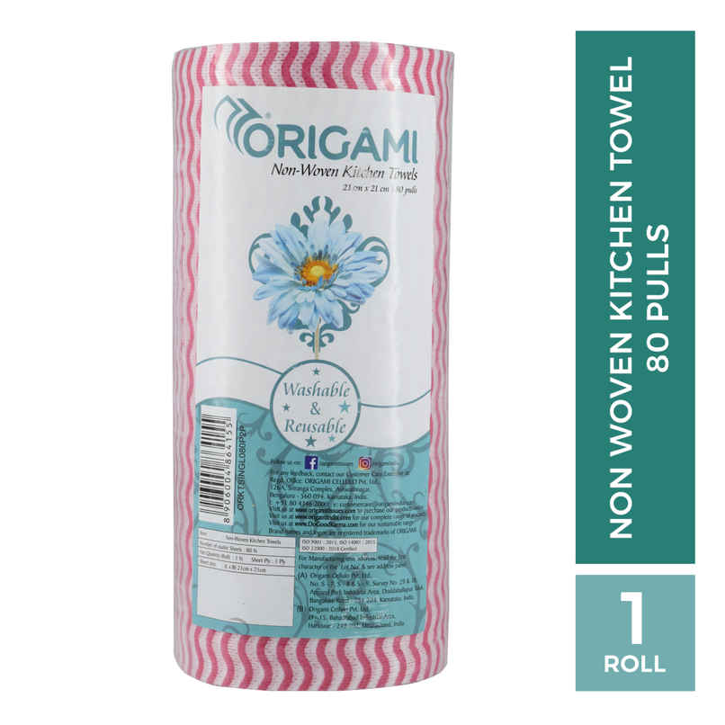 Origami Non-Woven Reusable Kitchen Towel Roll - Pack of 1 (80 Pulls)
