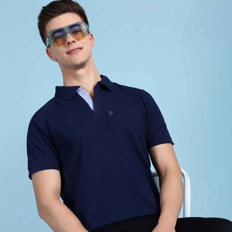 Lux Cozi Men's Solid Cotton Polo T-shirt with Pocket | Ink Blue - XXL