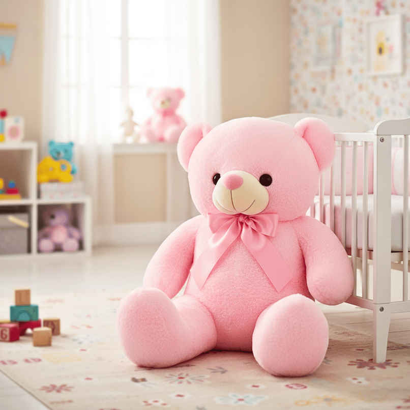 Toytales Soft Toy Pink Teddy Bear | Plush Stuffed Animal With Ribbon | Cute Toys For Girls 90 cm