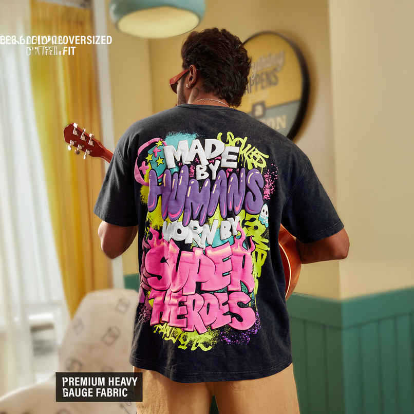 The Souled Store Men's TSS Originals Made By Humans Oversized T-shirt | Grey - XL