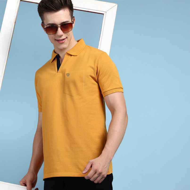 Lux Cozi Men's Solid Cotton Polo T-shirt with Pocket | Mustard - XXL