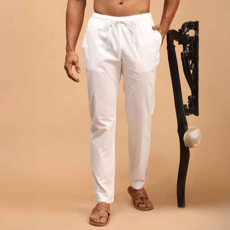 Vastramay Men's Cotton Pant Style Pyjama | White - M