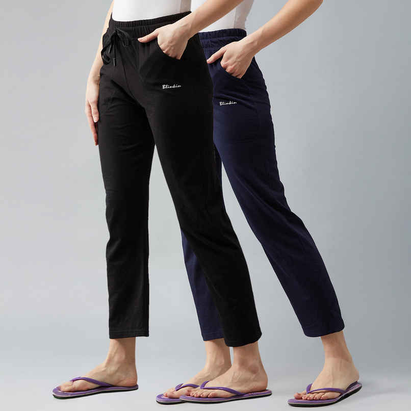 Blinkin Women's Cotton Track Pants With Side Pockets | Black Navy - 2Xl