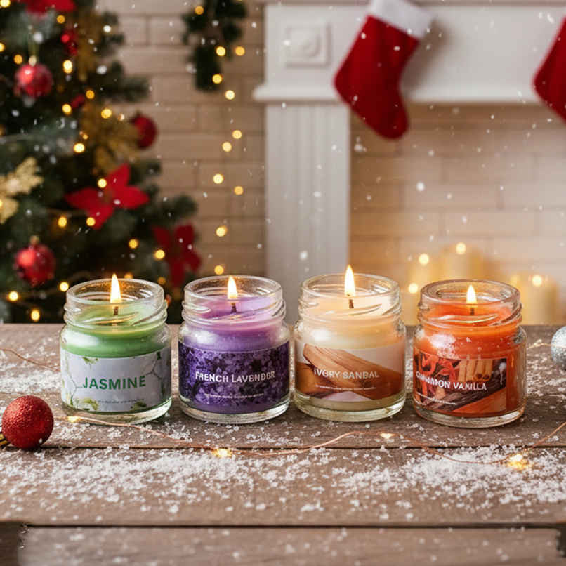 Scented Jar Candles | Sandal, Cinnamon, Lavender & Jasmine | Pack of 4 | Samsidhi Scented Jar Candles | Sandal, Cinnamon, Lavender & Jasmine | Pack of 4 | Samsidhi
