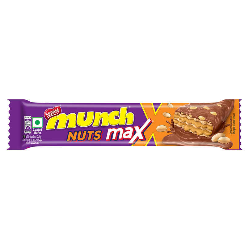 Munch Max Nuts | Double Choco Coated Wafer Bar With Crunchy Nuts Munch Max Nuts | Double Choco Coated Wafer Bar With Crunchy Nuts