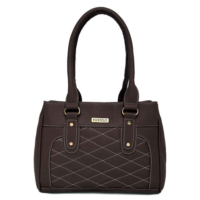 Fostelo Women's Vegan Leather Carina Handbags Shoulder Hobo Bag Ladies Purse | Brown | Large