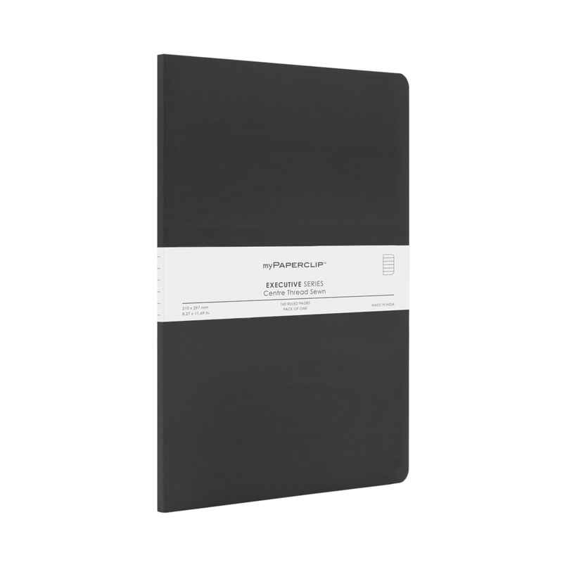 Centre Stitch Notebook | A4 Size | Black (160 Ruled Pages, 29 x 21 cm, Natural Shade)