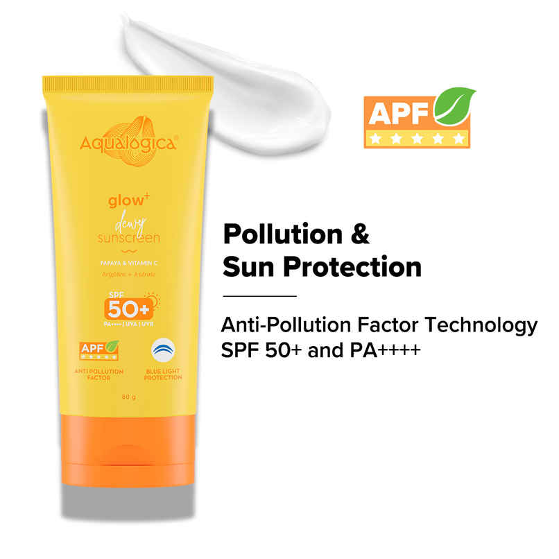 Aqualogica Glow+ Dewy Sunscreen SPF 50+ PA++++ with Anti Pollution Factor (APF) | Papaya & Vitamin C Aqualogica Glow+ Dewy Sunscreen SPF 50+ PA++++ with Anti Pollution Factor (APF) | Papaya & Vitamin C