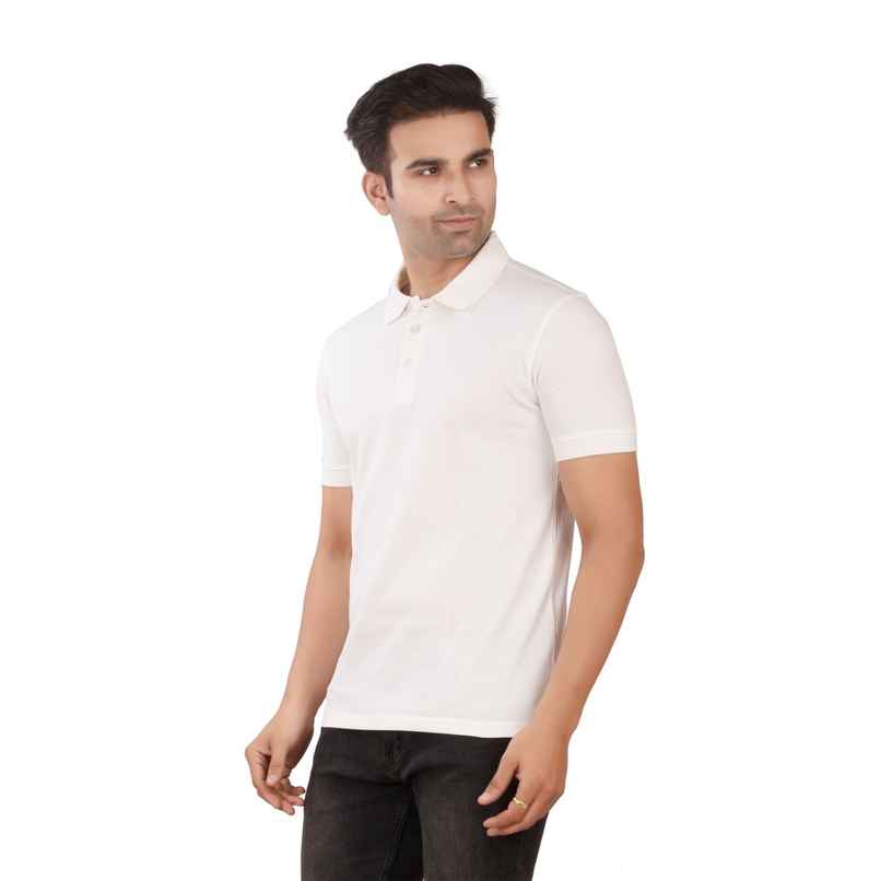 EQL Men's Cotton Solid Lightweight & Breathable Polo T-shirt | White - S