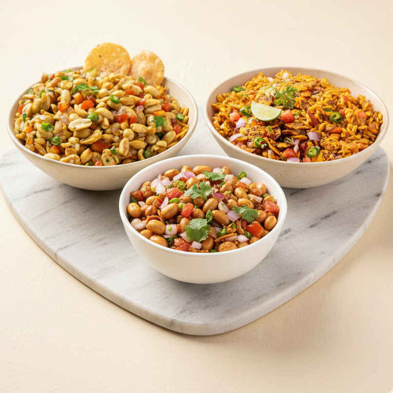 Masala Peanuts + Channa Jor Chaat + Bhelpuri