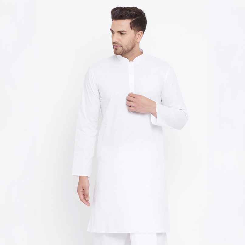 Vastramay Men's Cotton Kurta | White - XL