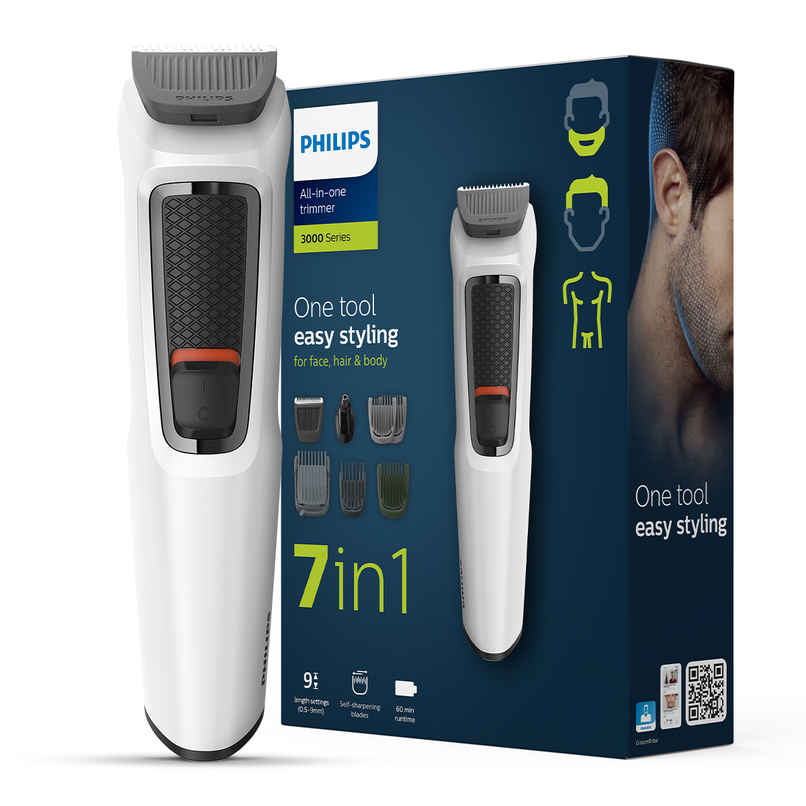 Philips India's No.1 Men's Trimmer | 7-in-1 Kit | Self Sharpening Blades | Single Stroke Grooming | MG3721/65