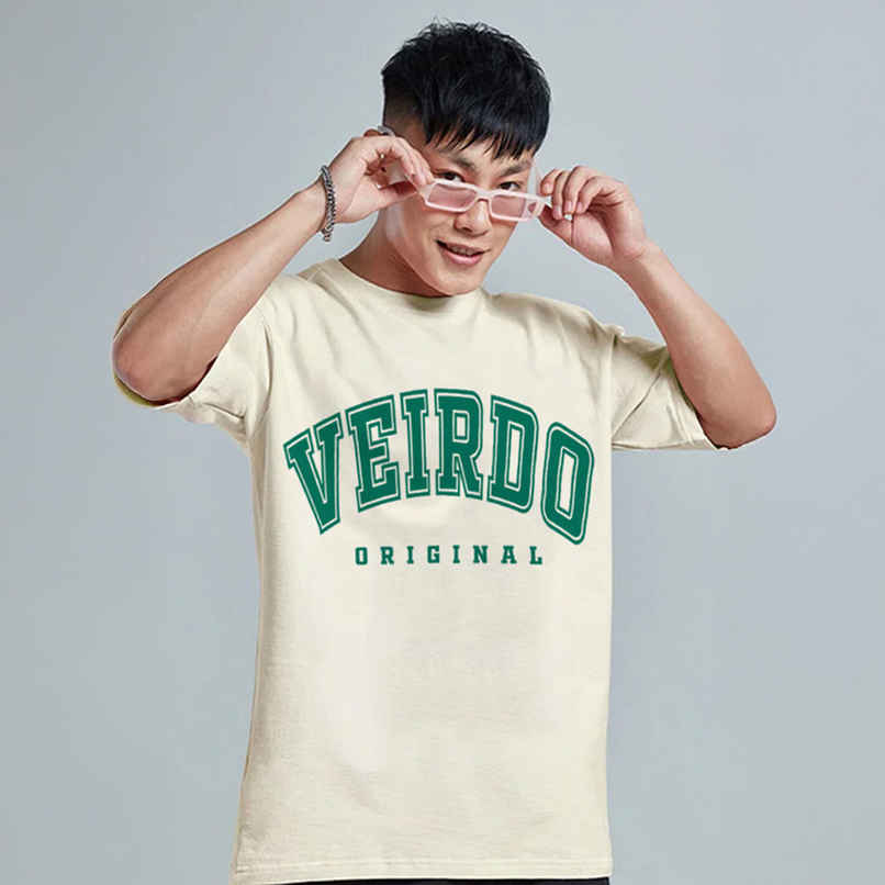Veirdo Pure Cotton Oversized Fit Round Neck Swan White Printed T-Shirt For Men - XXL Veirdo Pure Cotton Oversized Fit Round Neck Swan White Printed T-Shirt For Men - XXL