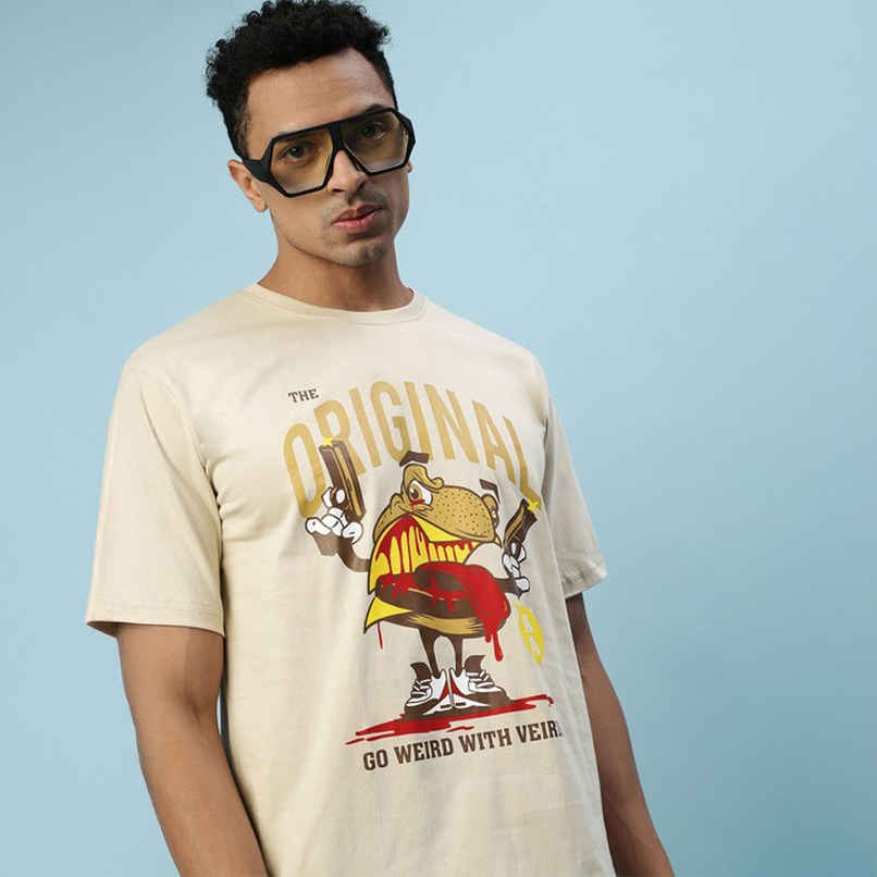 VEIRDO Men's Printed Oversized T-shirt | OS 100 FRGORGNL SW | Swan White - L