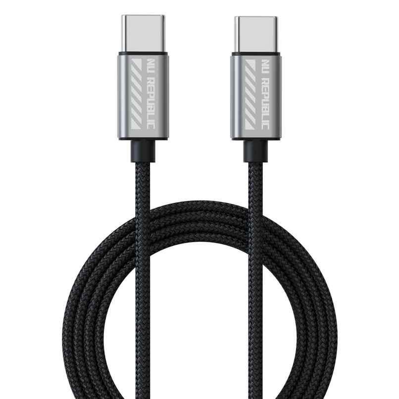 Nu Republic Blaze Flash 65W Type-C to Type-C Fast Charge Cable (Compatible with Mobile, Tablet, Laptop, One Cable),Type C 1.25 m - Grey