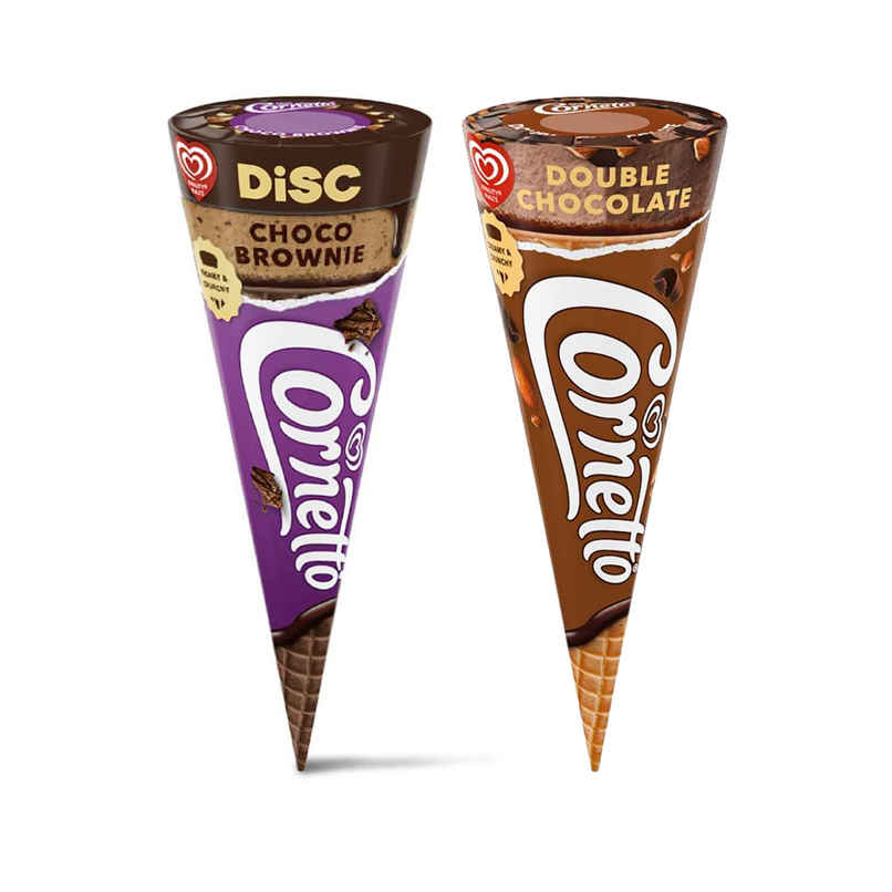 Kwality Wall'S Cornetto Choco Brownie Cone (110ml) & Kwality Wall'S Cornetto Double Chocolate Cone (105ml) Combo