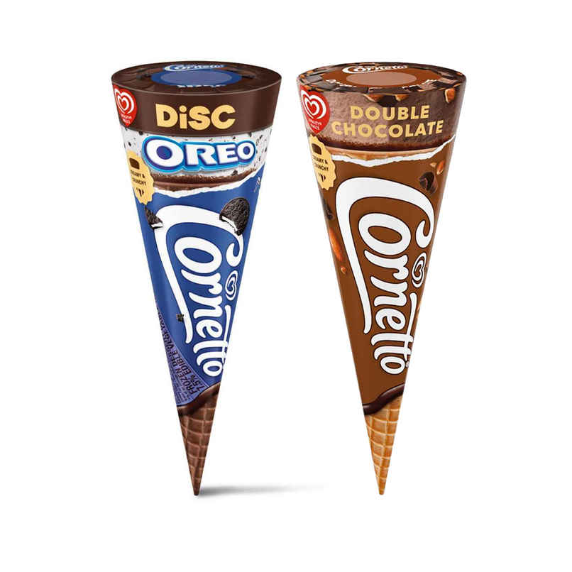 Kwality Wall'S Cornetto Oreo Cone | Crunchy & Chocolatey (110ml) & Kwality Wall'S Cornetto Double Chocolate Cone (105ml) Combo