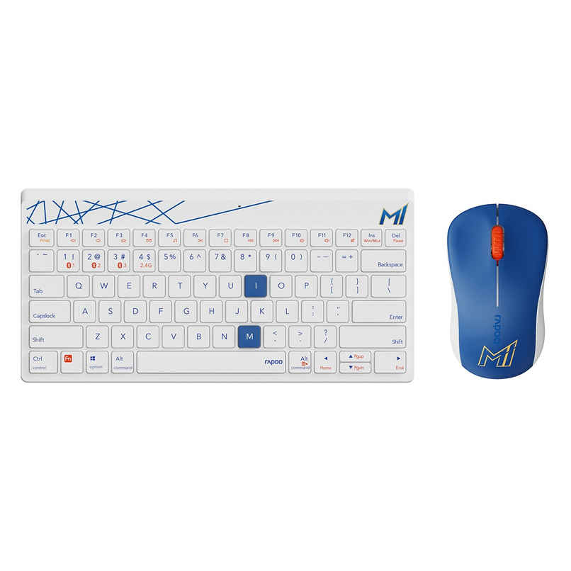 Rapoo X Mumbai Indians Edition 8000M Multi-Device Keyboard, Mouse Combo, Wireless 2.4 GHz 1300 DPI