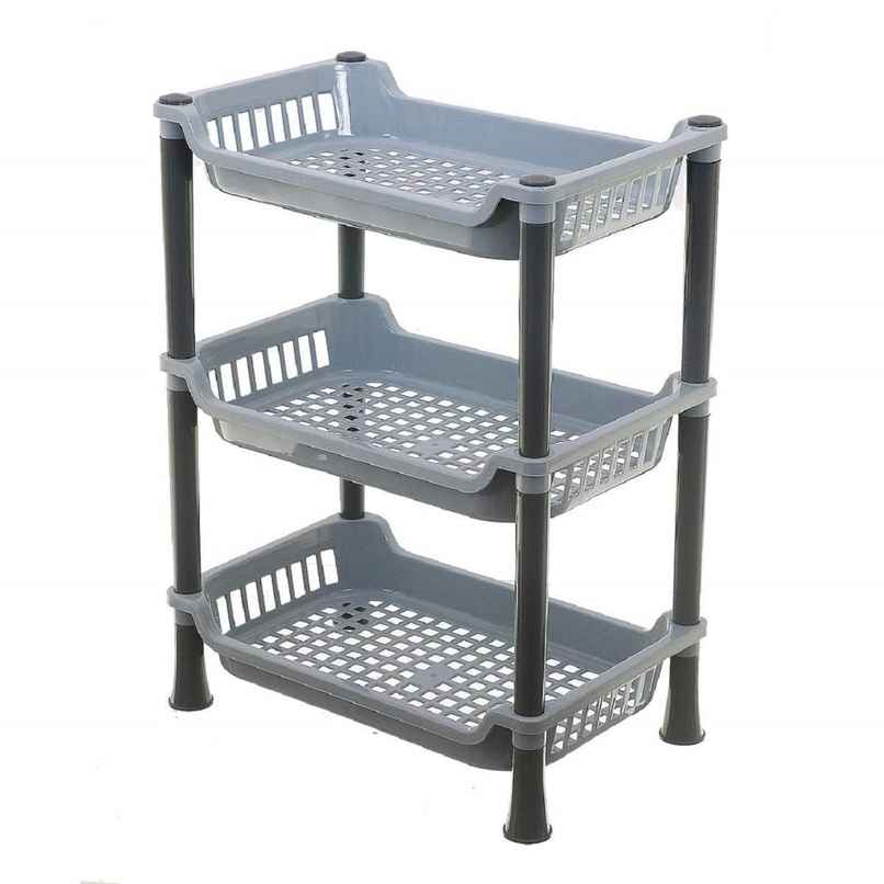 Kuber Industries Plastic 3-Layer Kitchen Rack | Multifunctional Bathroom Rack | Grey