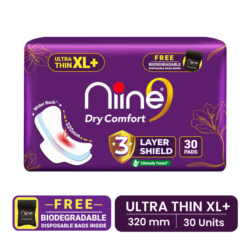 Niine Dry Comfort Ultra Thin XL | 320 mm 30 Pads with Biodegradable Bags