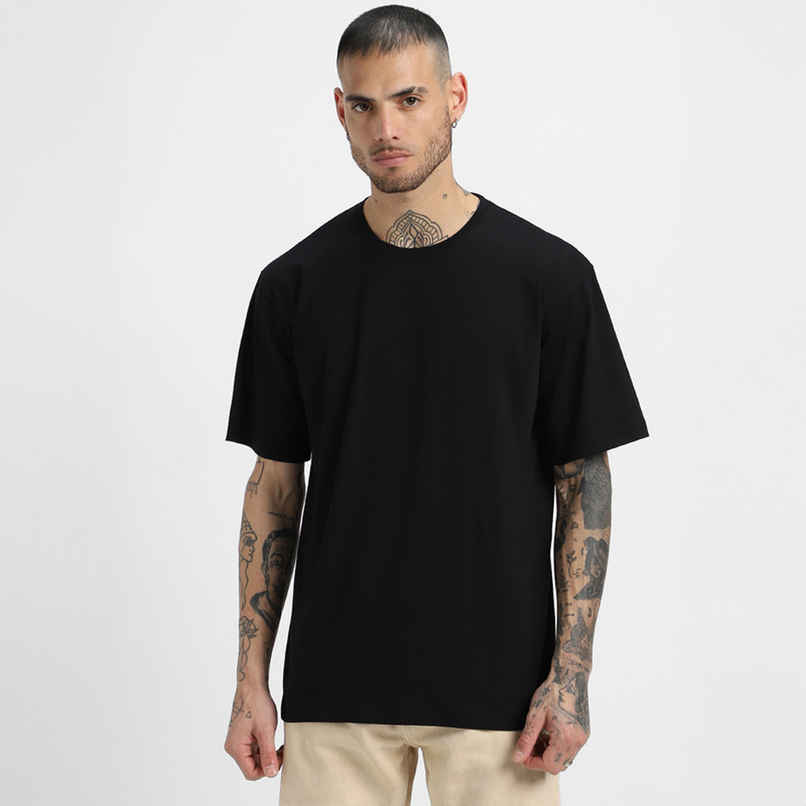 Veirdo Pure Cotton Oversized Fit Round Neck Black T-Shirt For Men - M