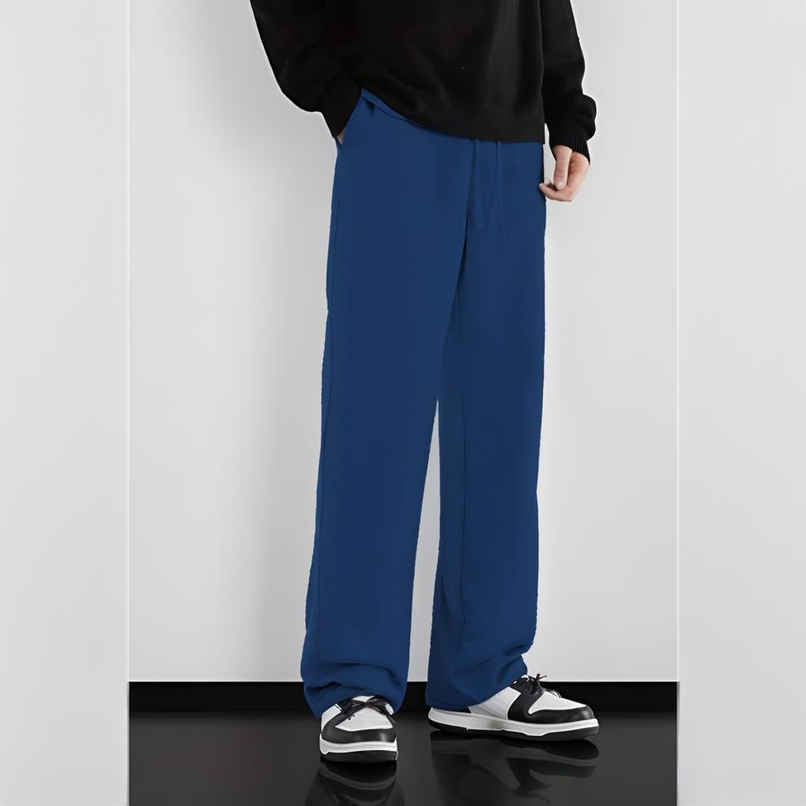 Springman Men's Solid Cotton Rich French Terry Baggy Track Pant | Blue - M