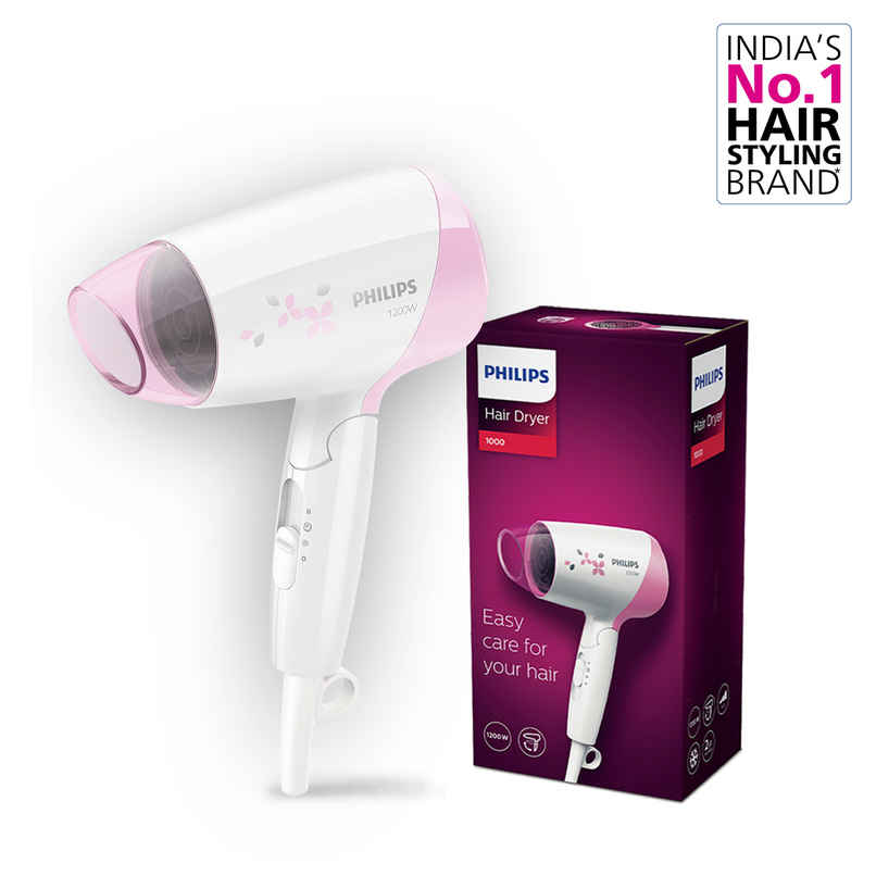 Philips India's No.1 Hair Styling Brand-Foldable Hair Dryer 1200W|HP8120 Pink,White|For Indian Hair Philips India's No.1 Hair Styling Brand-Foldable Hair Dryer 1200W|HP8120 Pink,White|For Indian Hair