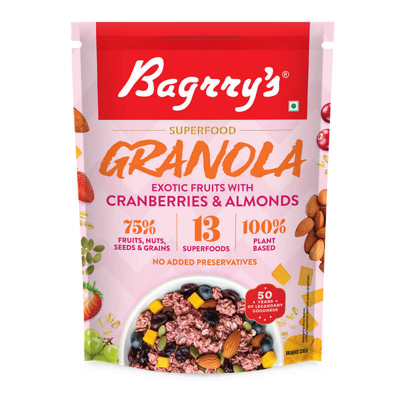 Bagrry's Exotic Fruits with Cranberries & Almonds Granola (30% Fruits, Nuts & Berries)