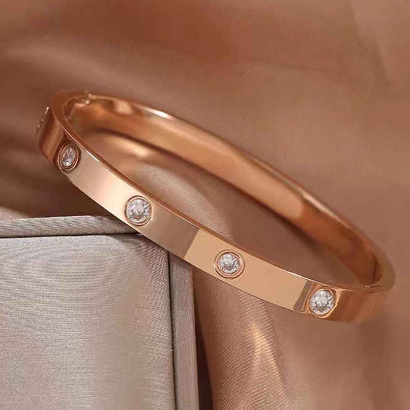 Designs & You Stainless Steel Rose Gold-Plated Ad Stones Bracelet