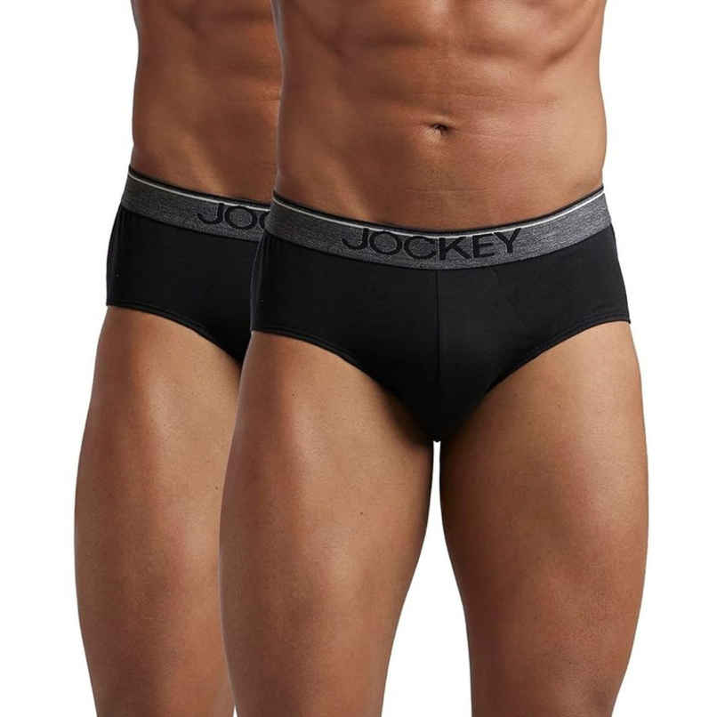 Jockey 8037 Men's Super Combed Cotton Underwear Solid Brief|Ultrasoft Waistband|PO2 | Black-S