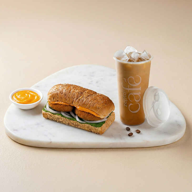 Bombay Aloo Tikki Sandwich (1pc) & Classic Cold Coffee (1pc) Combo