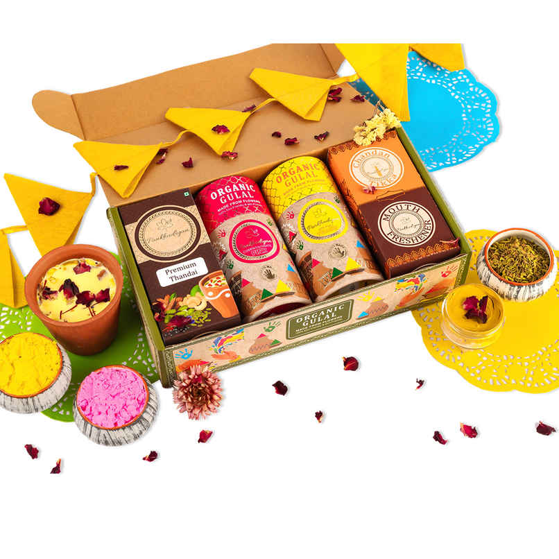 Premium Organic Holi Colour Gift Set | Chandan Tika, Mukhwas & Thandai | Pankhudiyan Premium Organic Holi Colour Gift Set | Chandan Tika, Mukhwas & Thandai | Pankhudiyan