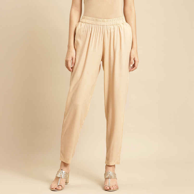 Rangita Women Ankle Length Straight Pant - Solid | Rayon | Beige | S Rangita Women Ankle Length Straight Pant - Solid | Rayon | Beige | S