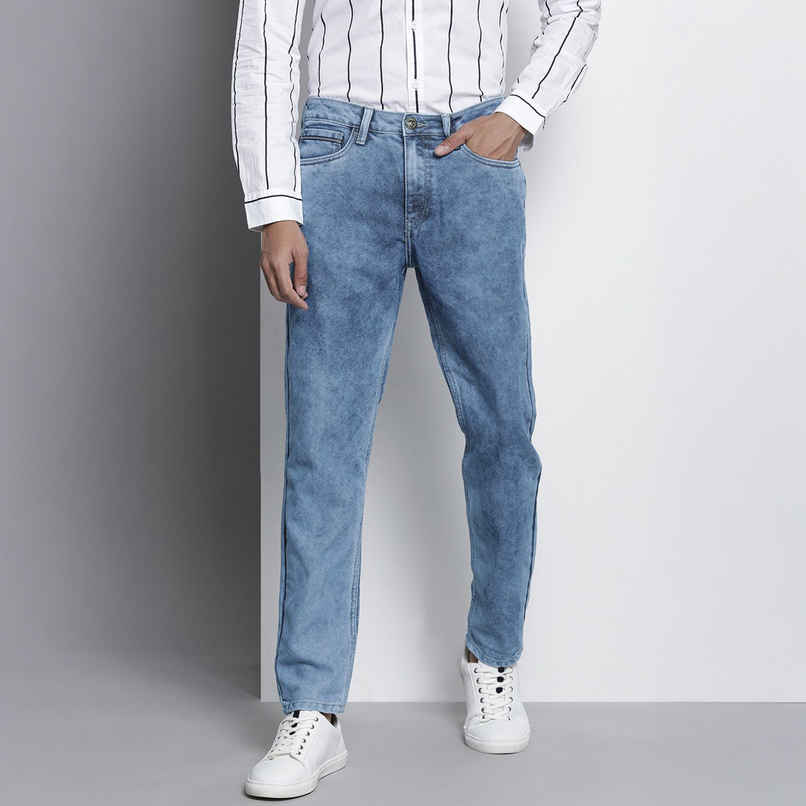 The Indian Garage Co Men's G-131 Dad Fit Solid Casual Jeans | Light Blue | 32
