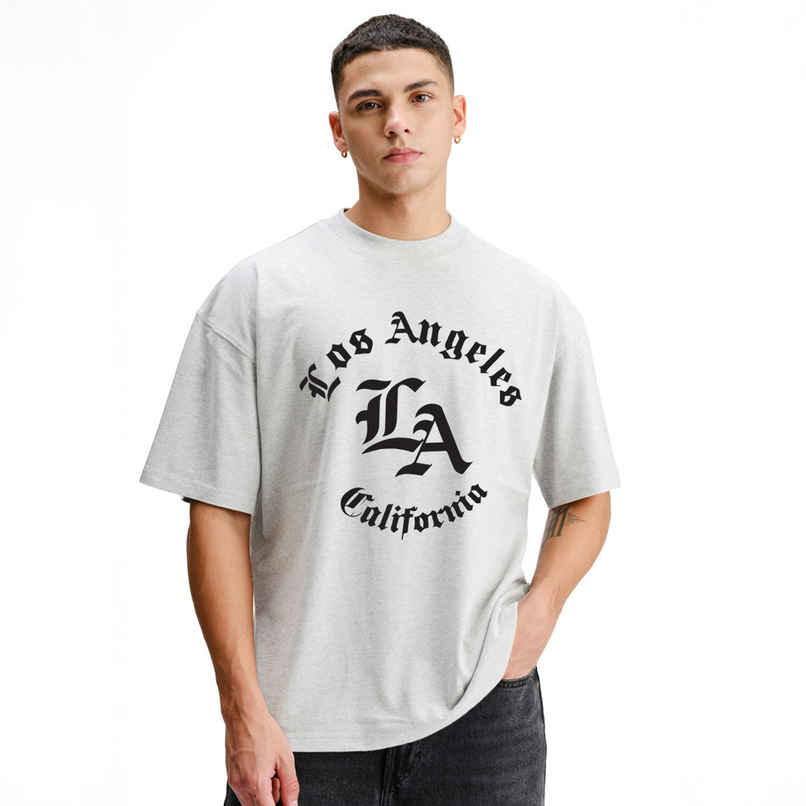 De Tees Men's Oversize T-shirt | M-OST-WHITE-MELANGE-CALIFORNIA | Grey Melange - S