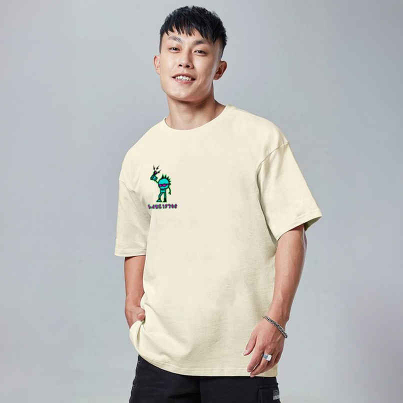 VEIRDO Men's Printed Oversized T-shirt | OS 100 LT1970 SW | Swan White - L