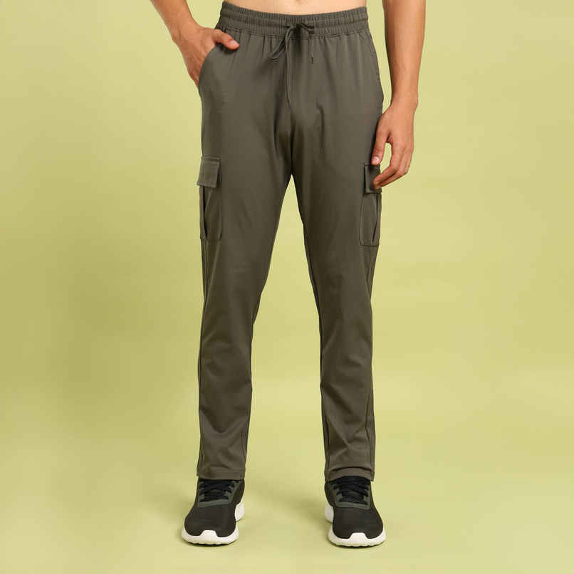 Technosport Men Poly Solid Relax Fit Sports Cargo Trackpants with TS FLEXI | Beetle | XL