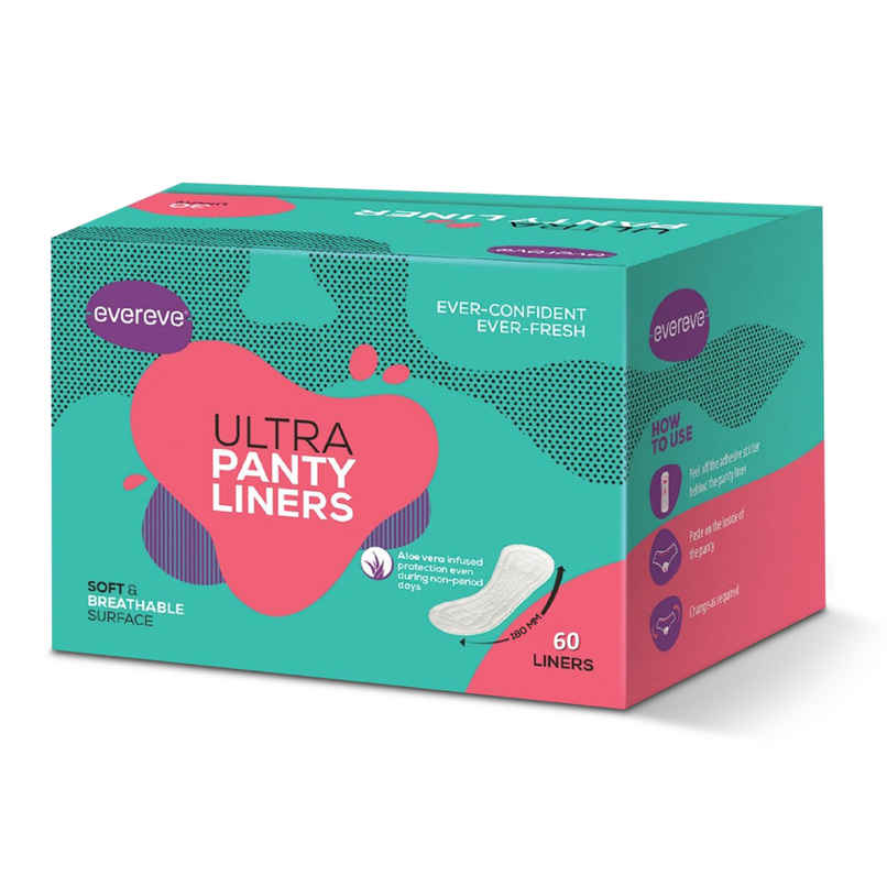 Evereve Anti-Bacterial Dailywear Panty Liners for Women, Pack of 60, 180mm Length, with Aloe Vera Evereve Anti-Bacterial Dailywear Panty Liners for Women, Pack of 60, 180mm Length, with Aloe Vera