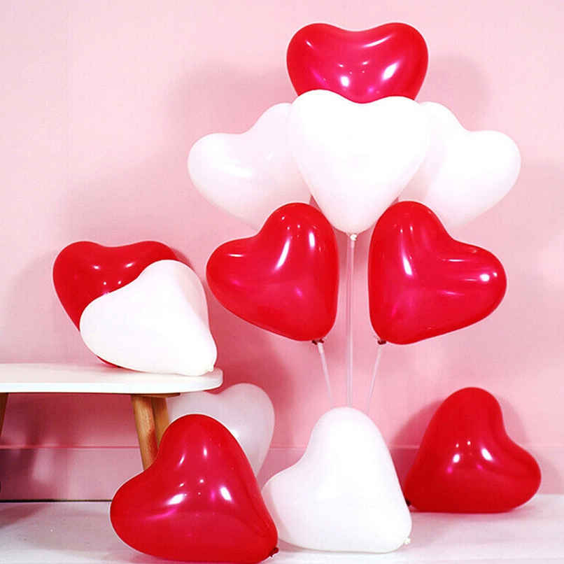 Red and White Heart Latex Balloon Combo | Pack of 25 | Party Propz