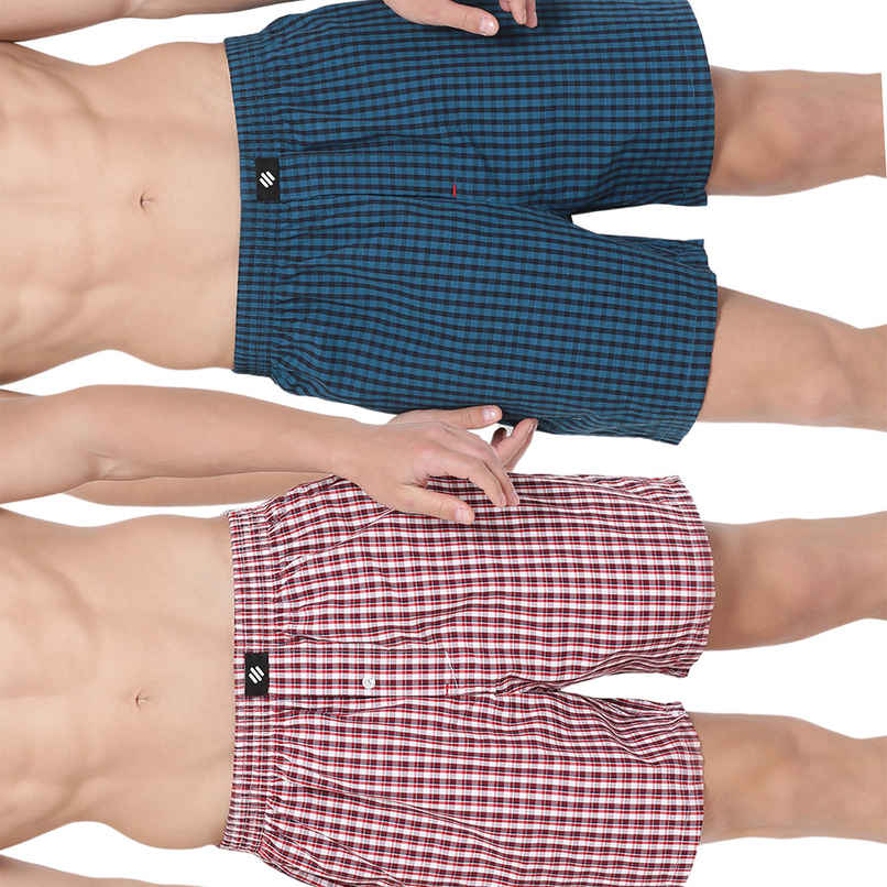 Onn Lightweight & Breathable Cotton Checkered Shorts | Multicolor | Size L | Pack Of 2