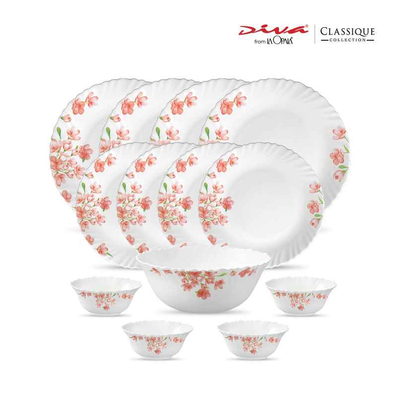 La Opala Diva Classique Dinner Set | Opal Glass Crockery for Dining | 13 Pcs - Aster Pink La Opala Diva Classique Dinner Set | Opal Glass Crockery for Dining | 13 Pcs - Aster Pink